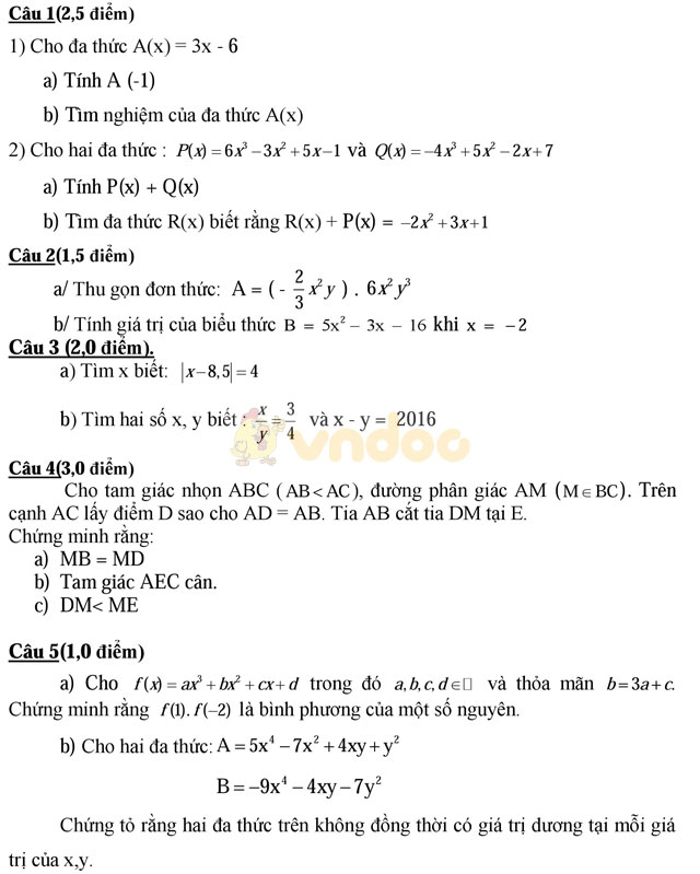 Đề thi khảo sát chất lượng đầu năm môn Toán lớp 8 trường THCS Cẩm Vũ, Hải Dương năm học 2016 - 2017