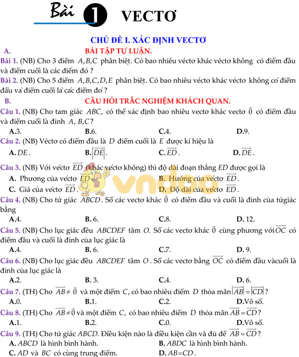 Câu hỏi ôn tập chương I Hình học