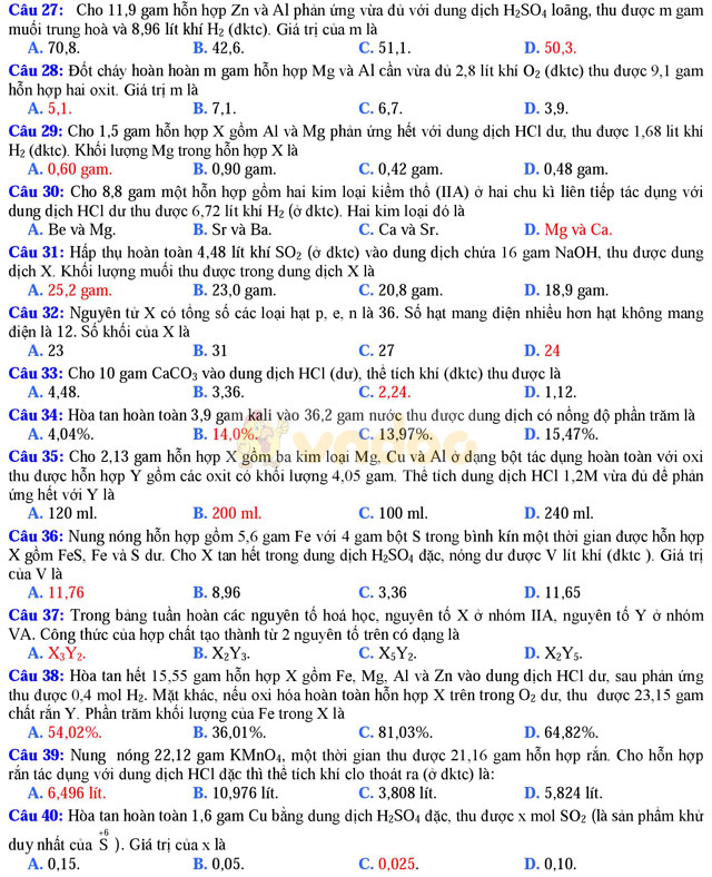Đề thi khảo sát chất lượng đầu năm môn Hóa học lớp 11 trường THPT Thuận Thành 1, Bắc Ninh năm học 2017 - 2018