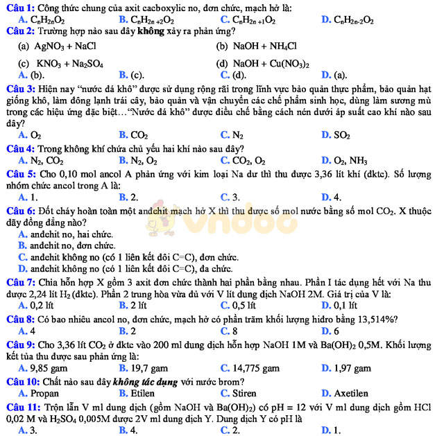 Đề thi khảo sát chất lượng đầu năm môn Hóa học lớp 12 trường THPT Thuận Thành 1, Bắc Ninh năm học 2017 - 2018
