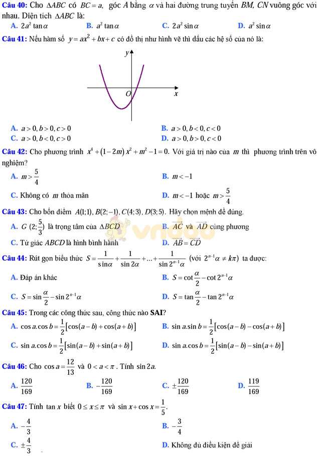 Đề thi khảo sát chất lượng đầu năm môn Toán lớp 11 trường THPT Thuận Thành 1, Bắc Ninh năm học 2017 - 2018