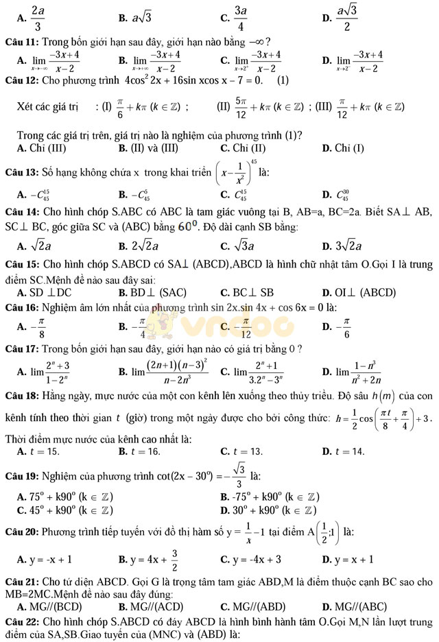 Đề thi khảo sát chất lượng đầu năm môn Toán lớp 12 trường THPT Thuận Thành 1, Bắc Ninh năm học 2017 - 2018