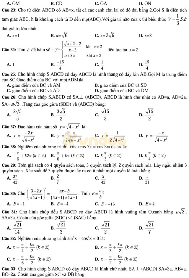 Đề thi khảo sát chất lượng đầu năm môn Toán lớp 12 trường THPT Thuận Thành 1, Bắc Ninh năm học 2017 - 2018