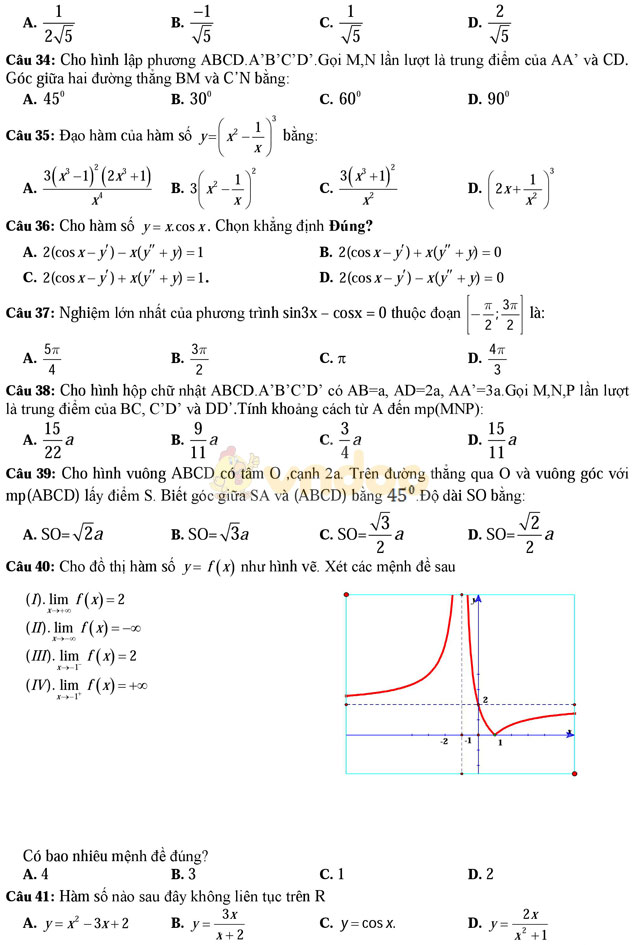 Đề thi khảo sát chất lượng đầu năm môn Toán lớp 12 trường THPT Thuận Thành 1, Bắc Ninh năm học 2017 - 2018
