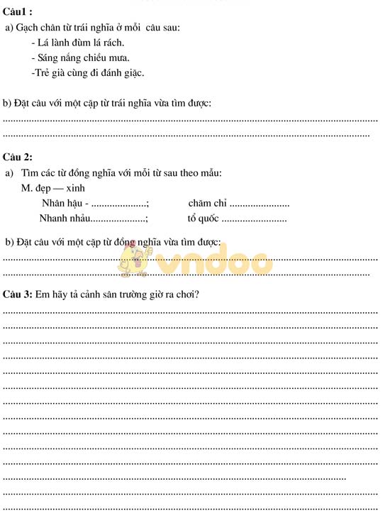 Bài tập cuối tuần cho HSY lớp 5