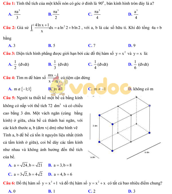 Đề thi THPT Quốc Gia môn Toán có đáp án