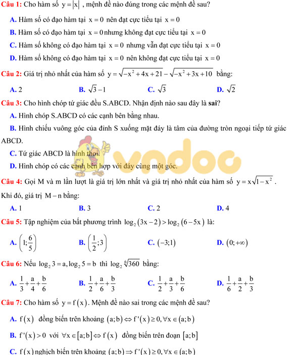Đề thi thử THPT Quốc Gia môn Toán có đáp án