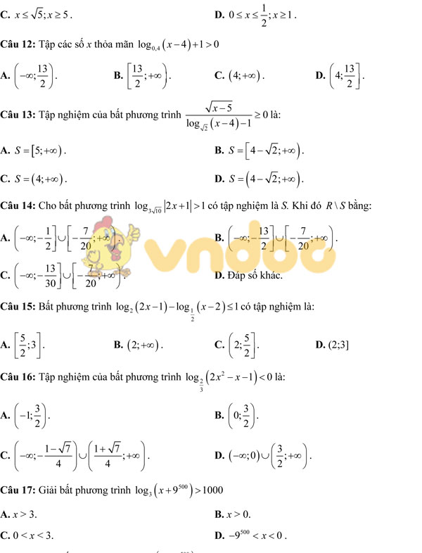 Bài tập trắc nghiệm môn Toán lớp 12 có đáp án