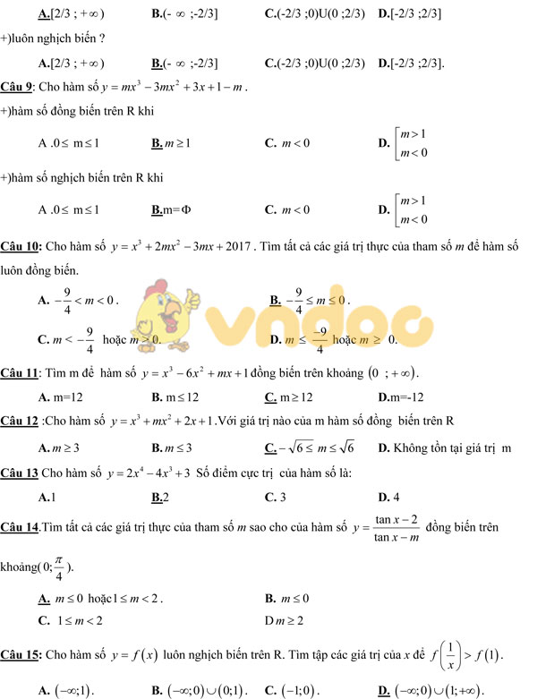 Bài tập trắc nghiệm môn Toán lớp 12  có đáp án