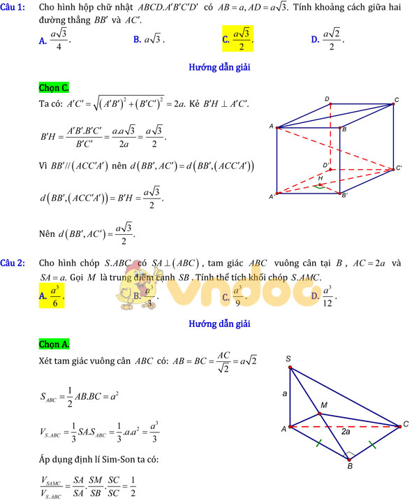 Bài tập môn Toán lớp 12 có lời giải chi tiết