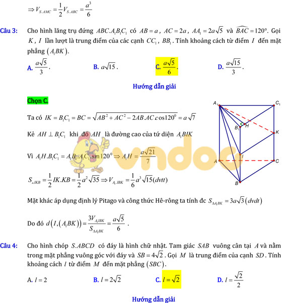 Bài tập môn Toán lớp 12 có lời giải chi tiết