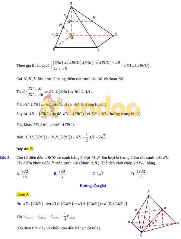 Bài tập môn Toán lớp 12 có lời giải chi tiết