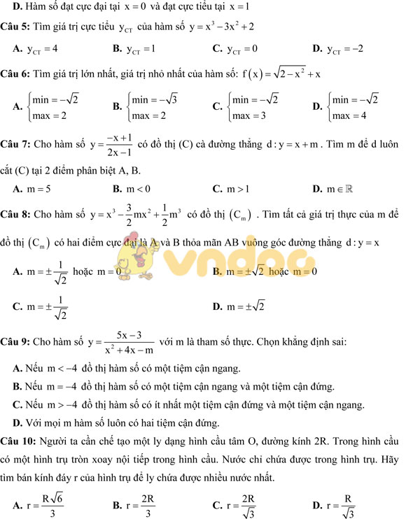 Bộ đề thi THPT Quốc Gia môn Toán có đáp án