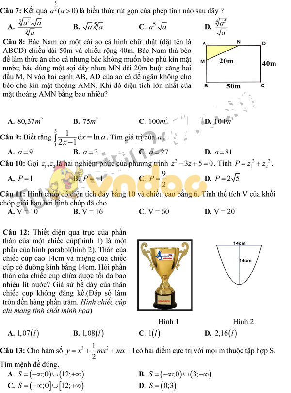Đề thi thử THPT Quốc gia môn Toán