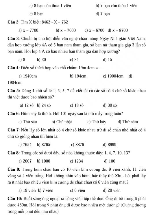 Đề thi Violympic Toán lớp 4 vòng 1 năm 2017 - 2018