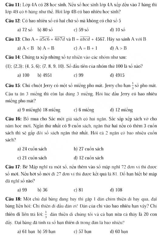 Đề thi Violympic Toán lớp 4 vòng 1 năm 2017 - 2018