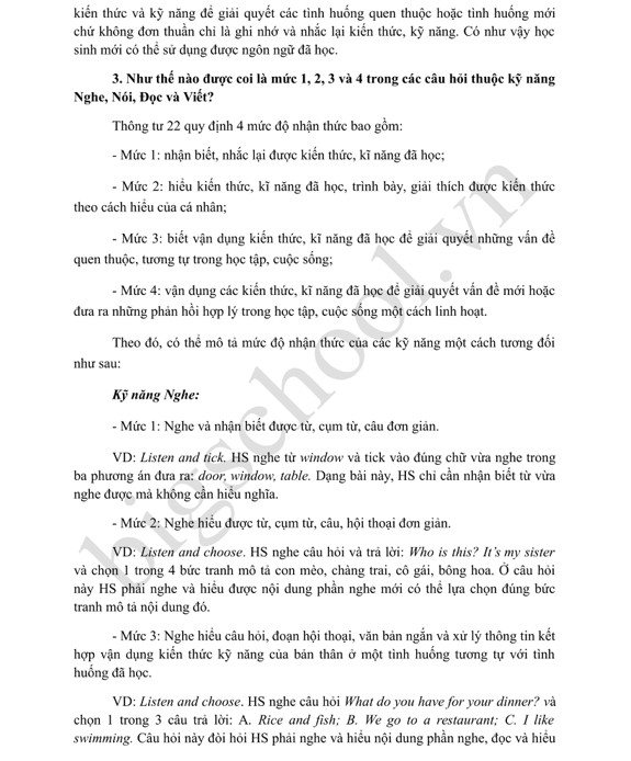 Xây dựng câu hỏi 4 cấp độ môn tiếng Anh tiểu học