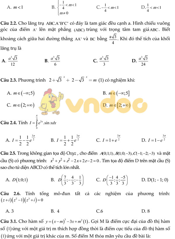 Câu hỏi trắc nghiệm môn Toán có đáp án