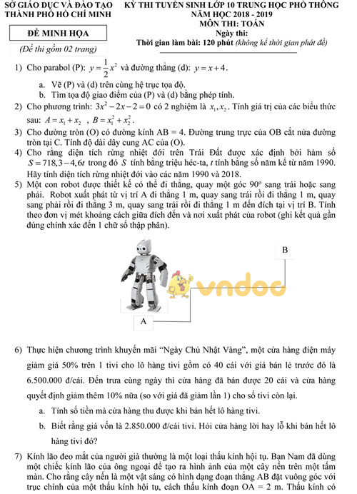 đề thi minh họa môn Toán thi vào lớp 10