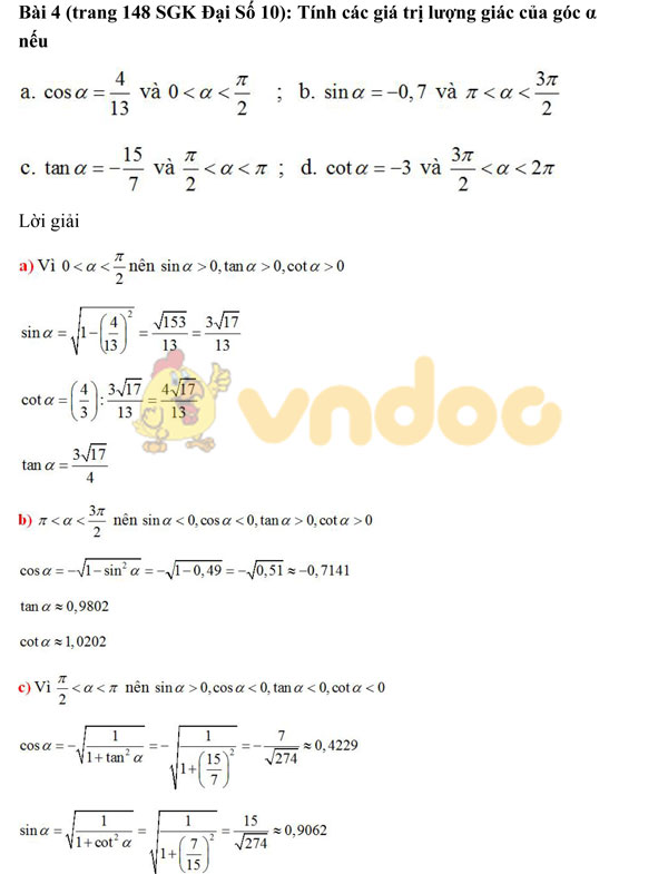 Giải bài tập trang 148 SGK Đại số 10