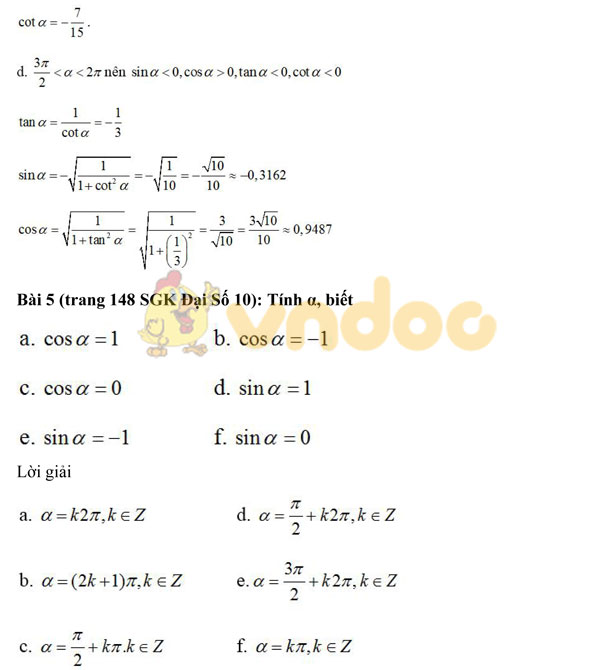 Giải bài tập trang 148 SGK Đại số 10