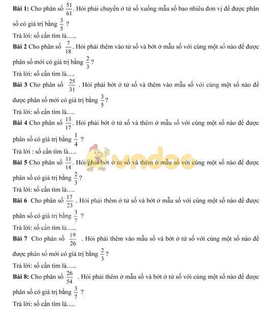 Bài tập Toán biến đổi phân số lớp 5