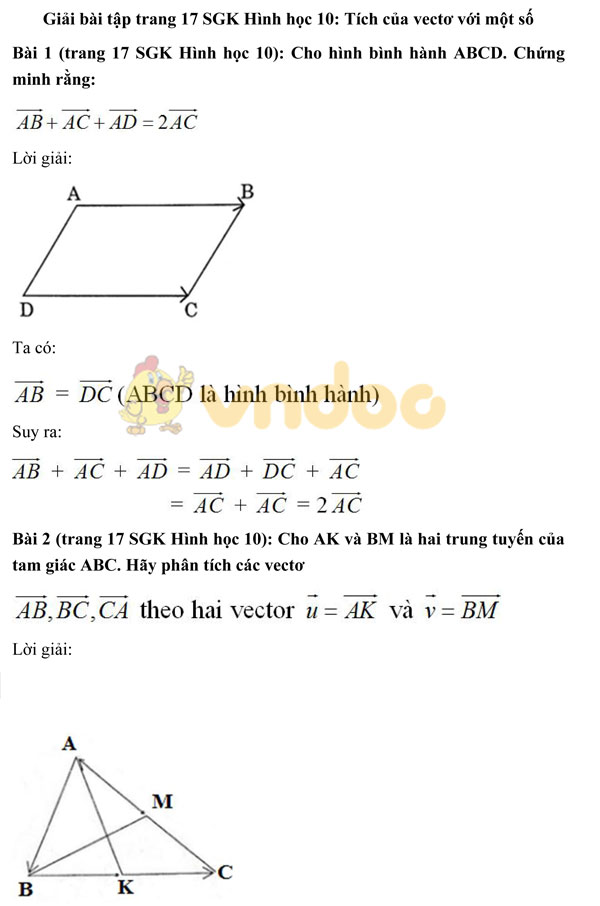 Giải bài tập trang 17 SGK Hình học 10: Tích của vectơ với một số