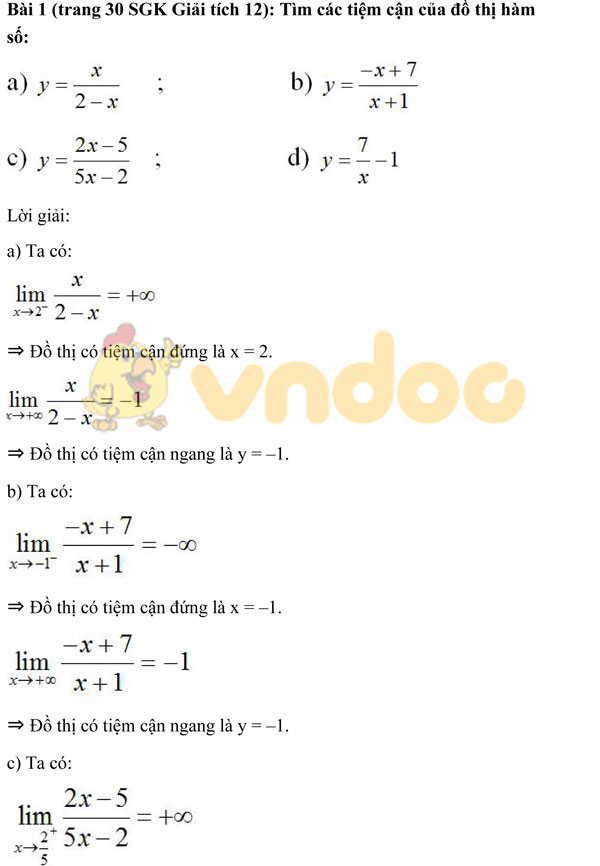 Giải bài tập trang 30 SGK Giải tích lớp 12