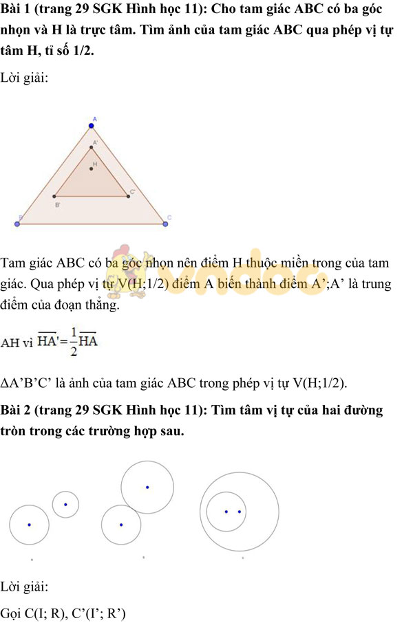 Giải bài tập Toán 11 chương 1 bài 7: Phép vị tự