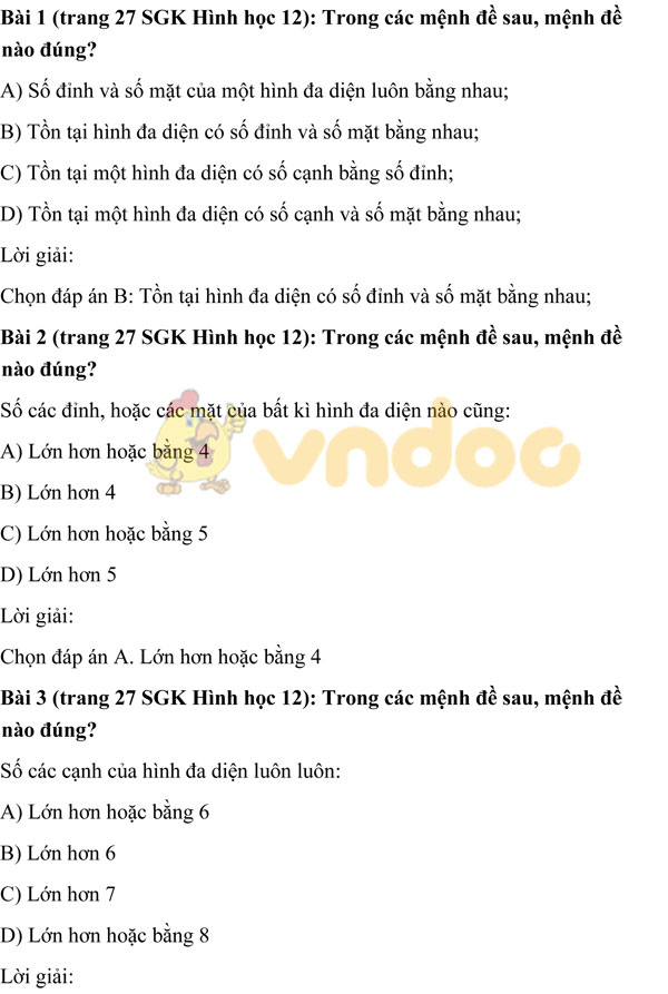 Câu hỏi trắc nghiệm Toán 12 chương 1