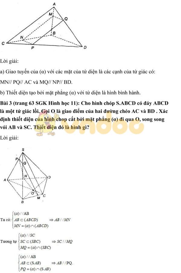 Giải bài tập Toán 11 chương 2 bài 3: Đường thẳng và mặt phẳng song song