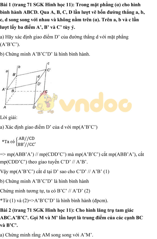 Giải bài tập Toán 11 chương 2 bài 4: Hai mặt phẳng song song