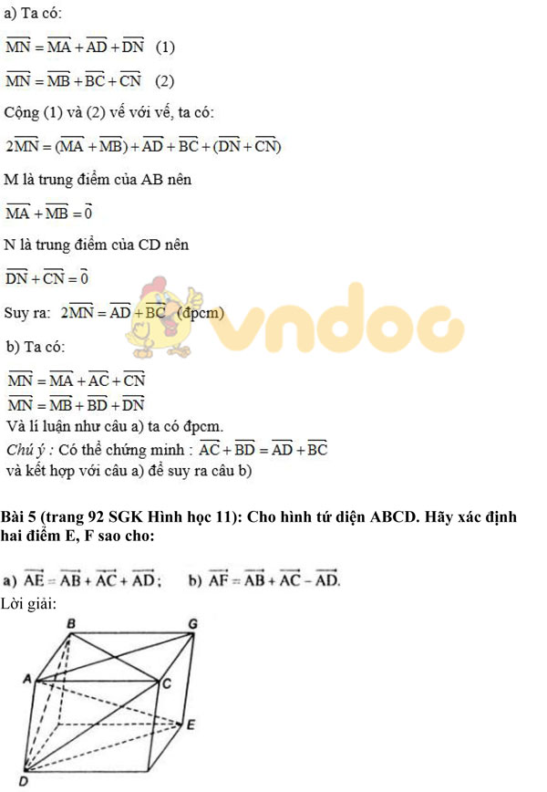 Giải bài tập Toán 11 chương 3 bài 1: Vectơ trong không gian