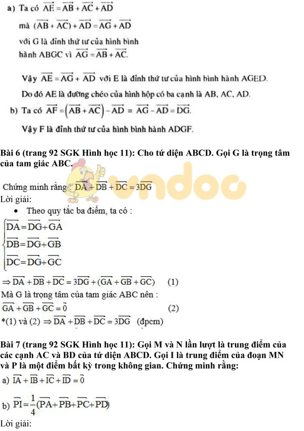 Giải bài tập Toán 11 chương 3 bài 1: Vectơ trong không gian