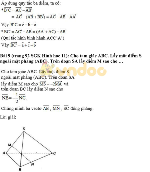 Giải bài tập Toán 11 chương 3 bài 1: Vectơ trong không gian