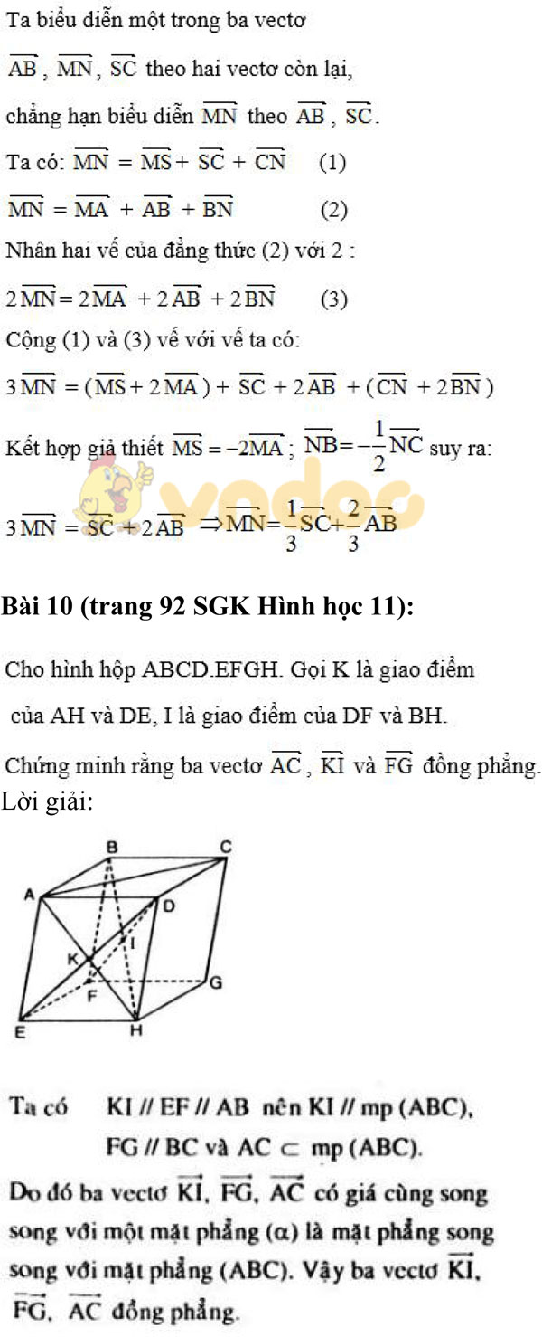 Giải bài tập Toán 11 chương 3 bài 1: Vectơ trong không gian