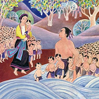 Trong vai Lạc Long Quân, kể lại truyền thuyết Con rồng cháu Tiên