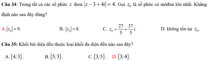 Đề thi thử THPT quốc gia môn Toán năm 2018