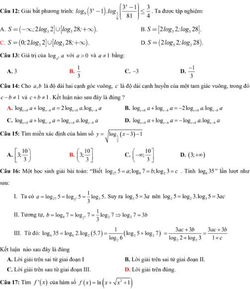 Đề thi thử THPT quốc gia môn Toán năm 2018