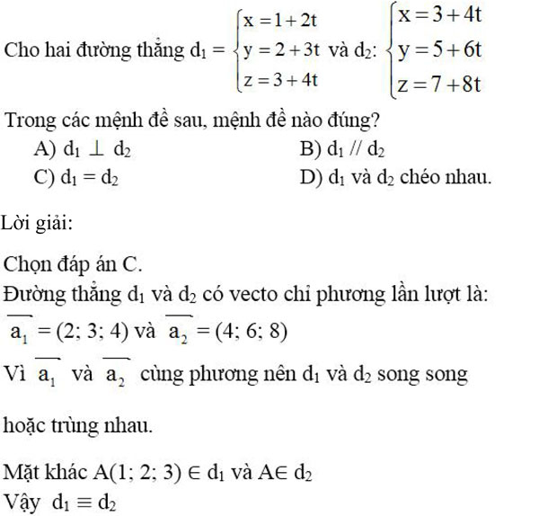 Câu hỏi trắc nghiệm Toán 12 chương 3