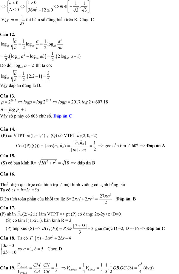 Đề thi thử THPT quốc gia môn Toán năm 2018