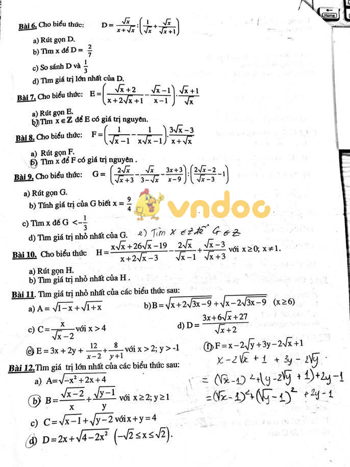 Đề cương ôn tập chương 1 môn Toán lớp 9