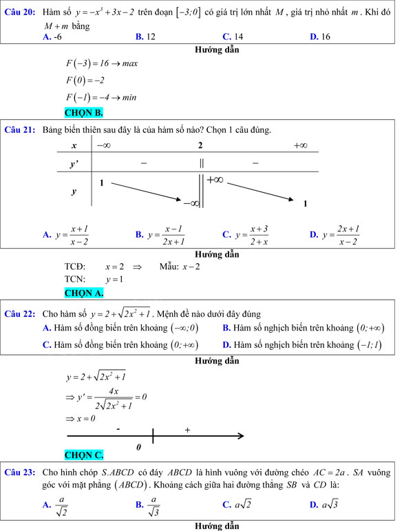 Đề khảo sát chất lượng môn Toán 12