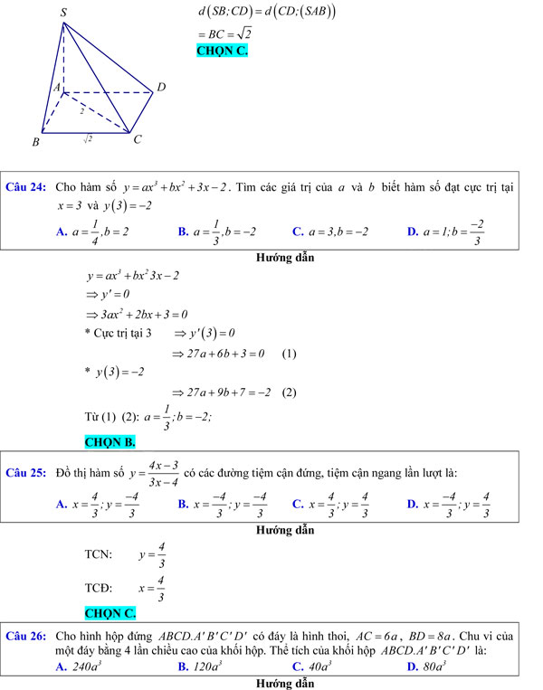 Đề khảo sát chất lượng môn Toán 12
