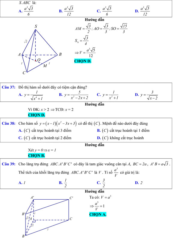 Đề khảo sát chất lượng môn Toán 12