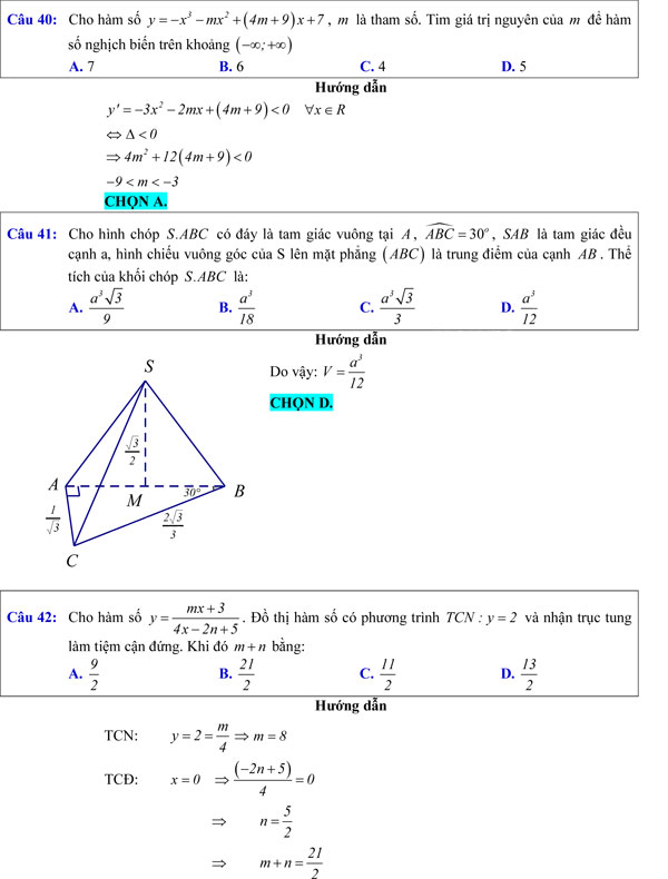 Đề khảo sát chất lượng môn Toán 12