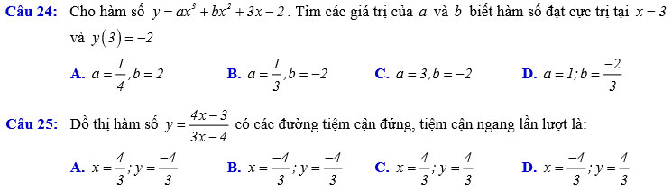 Đề khảo sát chất lượng môn Toán 12