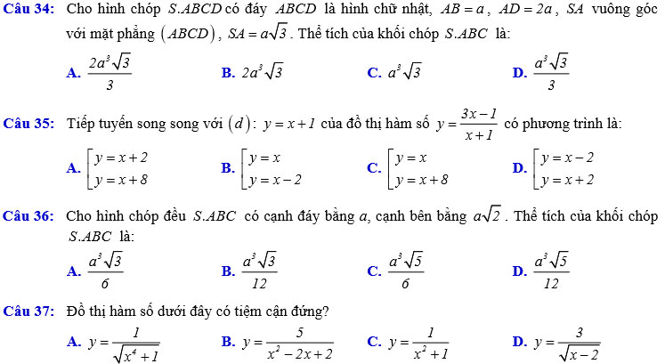 Đề khảo sát chất lượng môn Toán 12