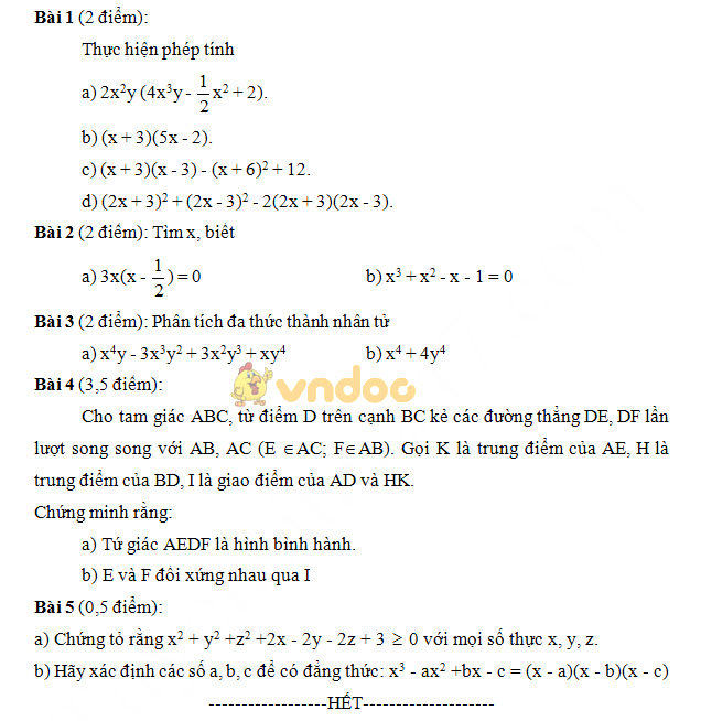 Đề kiểm tra 8 tuần học kì 1 môn Toán lớp 8 
