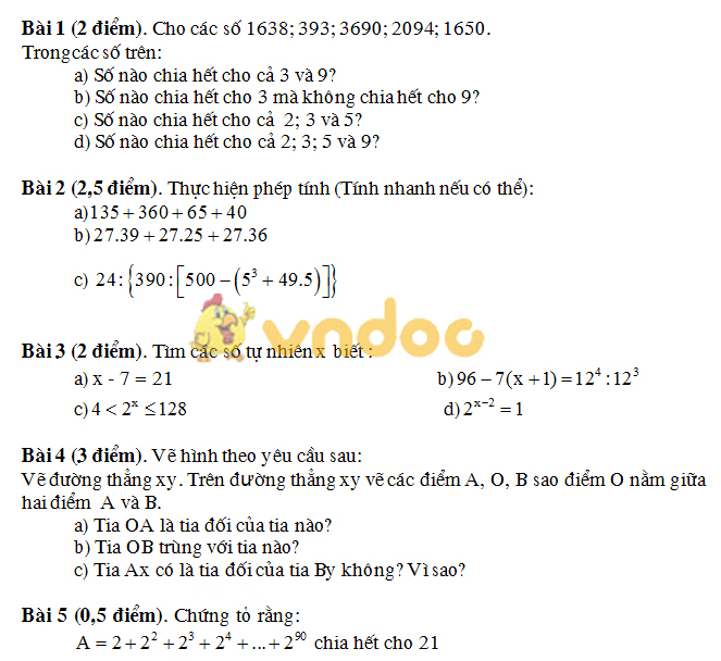 Đề kiểm tra giữa kì 1 môn Toán lớp 6